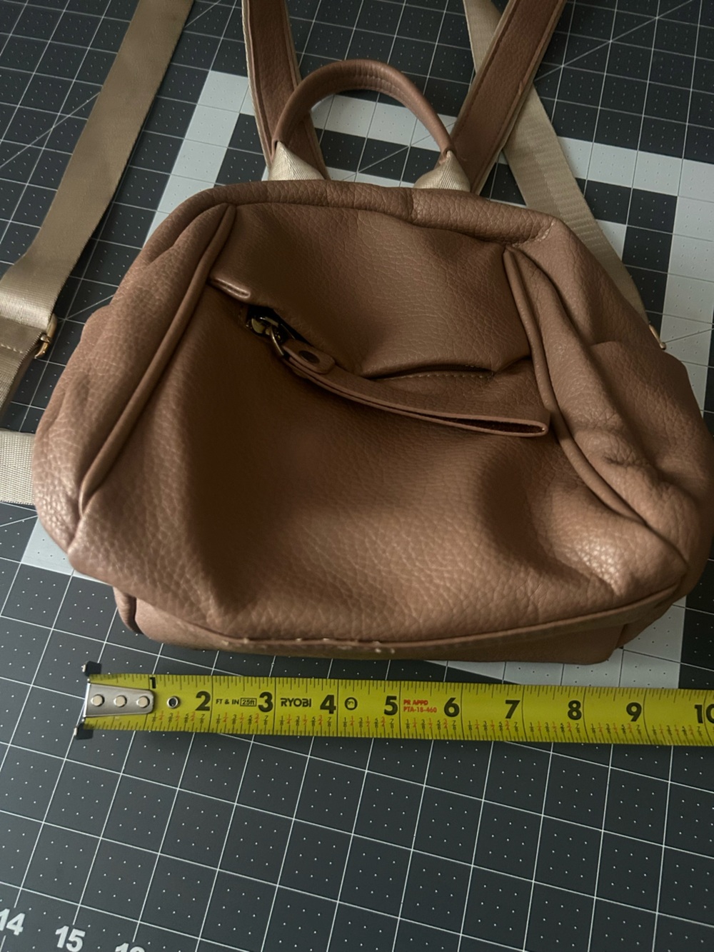 Casual Brown Pebbled Leather Backpack with Beige Webbing Straps - Picture 3 of 5